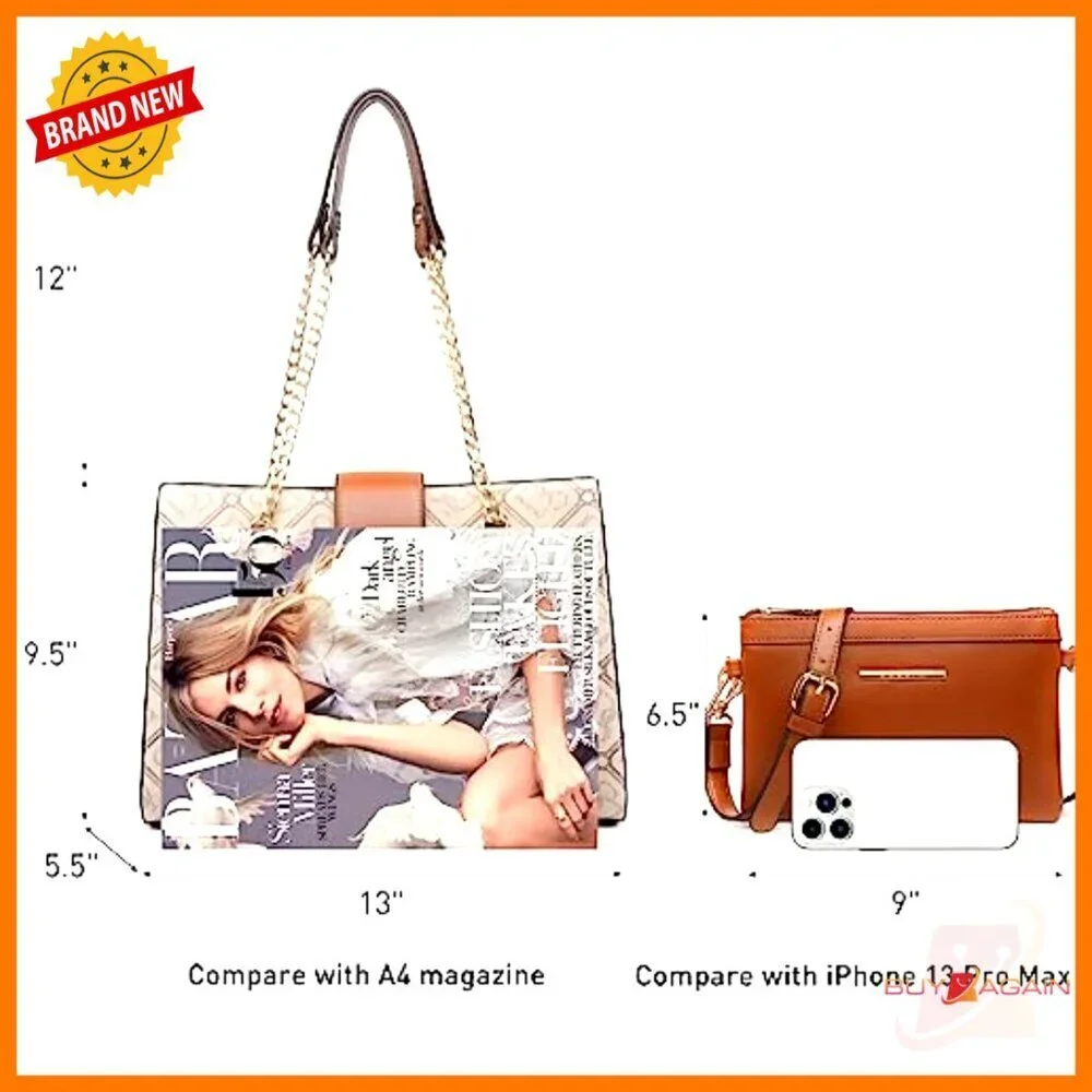 Vegan Leather Satchel Tote Hobo Bag with Matching Clutch